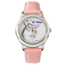Acuarela estética hada mi reino niñas rosa reloj