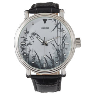 De Pulsera Bambú Tinta china pintura reloj blanco y negro