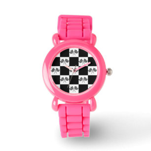 De Pulsera Banderas comprobadas blanco del negro del reloj