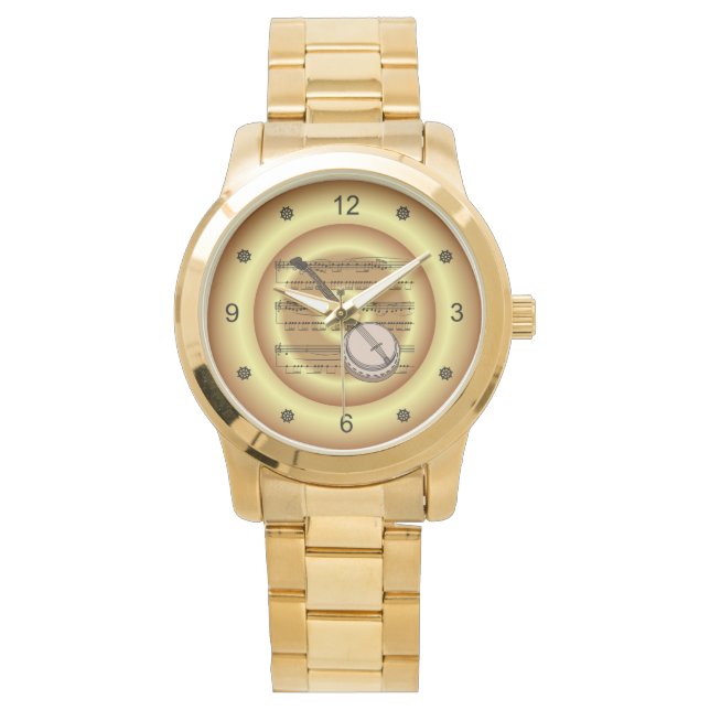 De Pulsera Banjo ~ Partitura ~ Fondo Dorado ~ Reloj (Anverso)