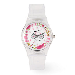 De Pulsera Bicicleta y reloj rosados del modelo del remiendo