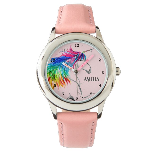 De Pulsera Boho Rainbow Magte Chicas unicornio reloj rosa (Anverso)