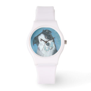 De Pulsera border collie negro y blanco lindo con el reloj