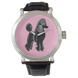De Pulsera Caniche estándar negro con el reloj rosado