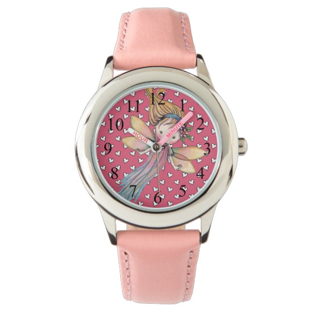 De Pulsera Chicas Lindas Pink Fairy y Corazones Reloj (Anverso)
