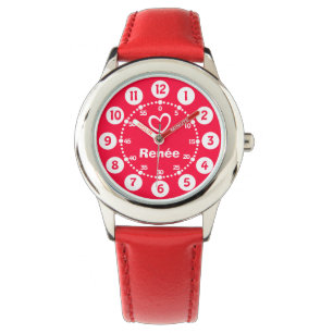 De Pulsera Chicas rojos y reloj blanco del nombre del