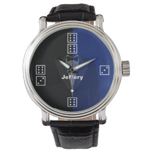 De Pulsera Dice polka puntos dados patrón azul/negro reloj