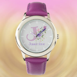 De Pulsera Diseño floral con nombre y reloj infantil inicial