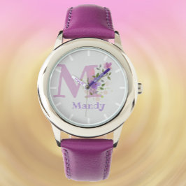 De Pulsera Diseño floral con nombre y reloj infantil inicial