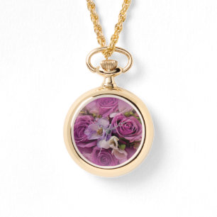 De Pulsera Elegante Reloj Rosa Y Rosa Morado