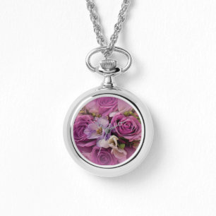 De Pulsera Elegante Reloj Rosa Y Rosa Morado