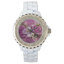 De Pulsera Elegante Reloj Rosa Y Rosa Morado