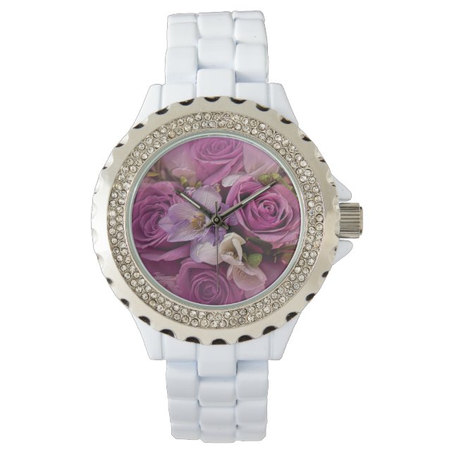 De Pulsera Elegante Reloj Rosa Y Rosa Morado (Anverso)