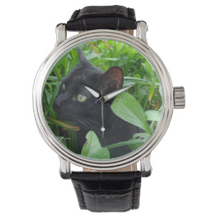 De Pulsera Gato negro y reloj del follaje