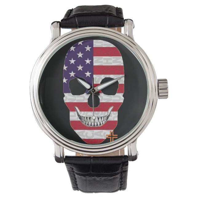 De Pulsera HANDSKULL EE.UU. reloj hombres cuero B2 (Anverso)