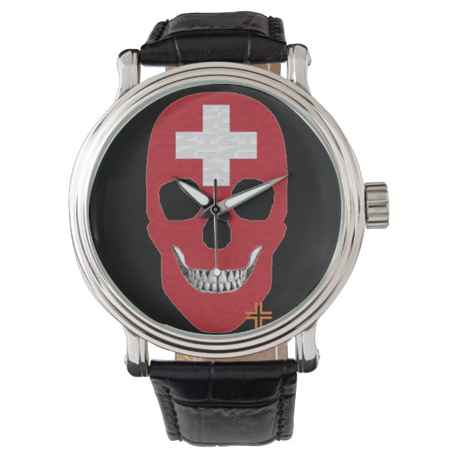 De Pulsera HANDSKULL Suiza reloj hombres cuero B2 (Anverso)