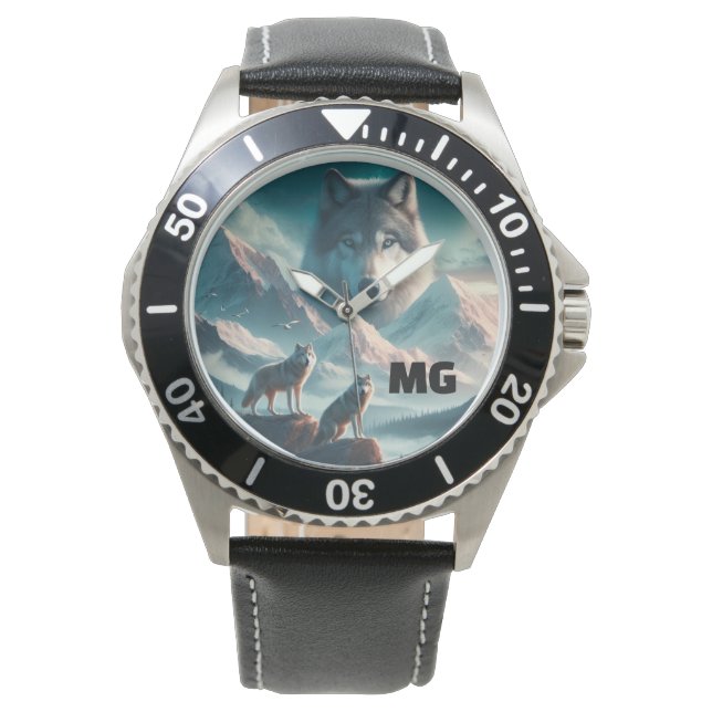 De Pulsera Lobo Espiritual al Atardecer eWatch Reloj (Anverso)