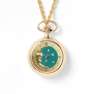 De Pulsera Luna y estrellas Art Deco, Reloj Verde azulado y O