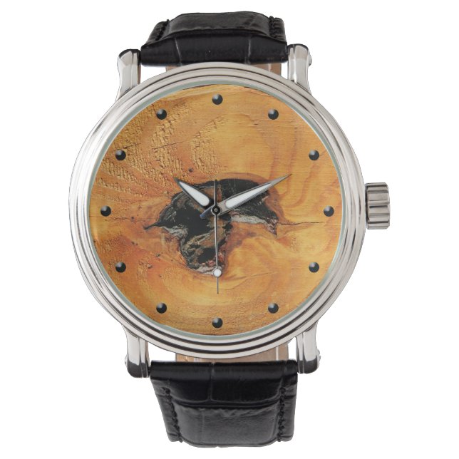 De Pulsera Madera naranja natural con agujero negro reloj inu (Anverso)
