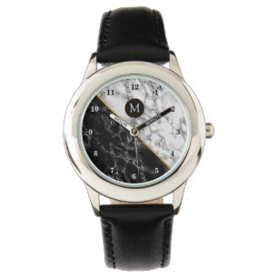 De Pulsera Monograma Reloj moderno Mármol blanco negro
