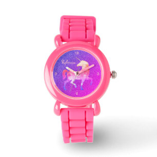 De Pulsera Nombre púrpura rosado del reloj del purpurina del
