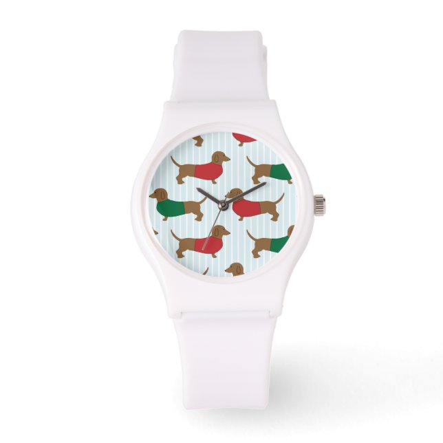De Pulsera Perros Dachshund coloridos Diseño Reloj blanco dep (Anverso)