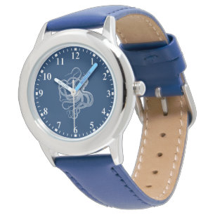 De Pulsera Pulpo blanco en reloj azul oscuro