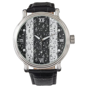 De Pulsera Rayas musicales blancas y negras en el reloj