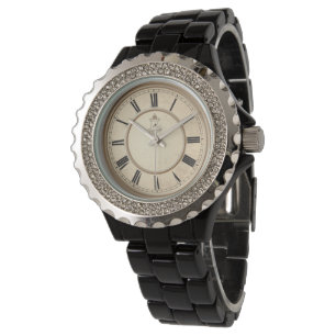 De Pulsera Reloj Antiguo con Cristales Brillantes - Negro Ele
