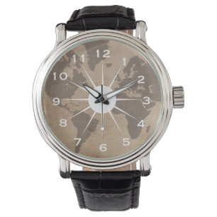 De Pulsera Reloj Antiqued del mapa del mundo