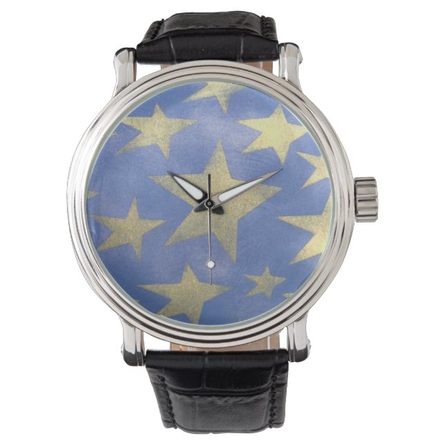 De Pulsera Reloj azul estrellado y dorado (Anverso)