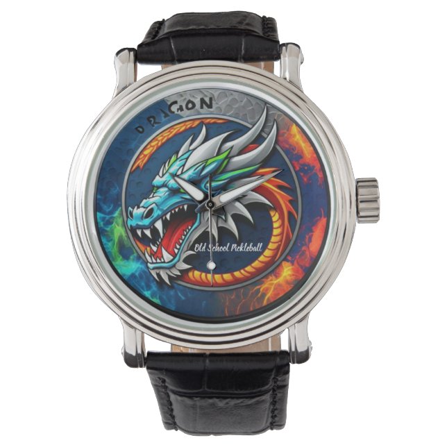 De Pulsera Reloj azul Old School Pickleball Dragon (Anverso)
