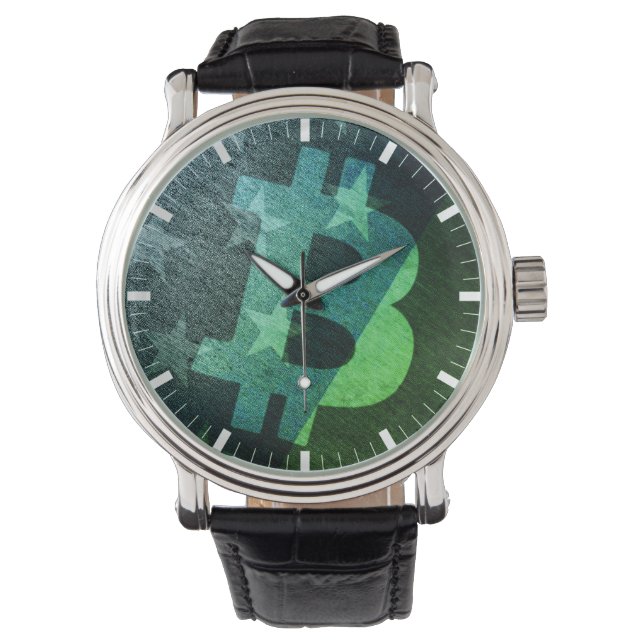 De Pulsera Reloj Bitcoin América ₿ (Verde) (Anverso)