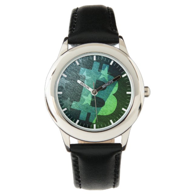 De Pulsera Reloj Bitcoin América ₿ (Verde) (Anverso)