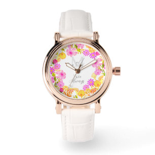 De Pulsera Reloj blanco con monograma húmedo botánico
