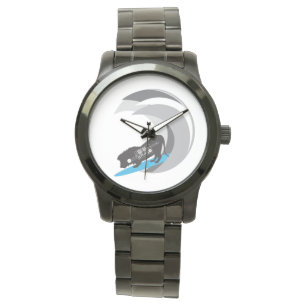 De Pulsera Reloj blanco del león que practica surf