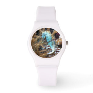 De Pulsera Reloj blanco del silicón del Seahorse azul