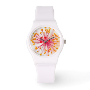 De Pulsera Reloj blanco deportivo del silicio del hibisco