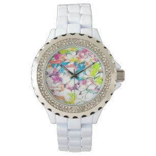 De Pulsera Reloj blanco floral con efecto flotante