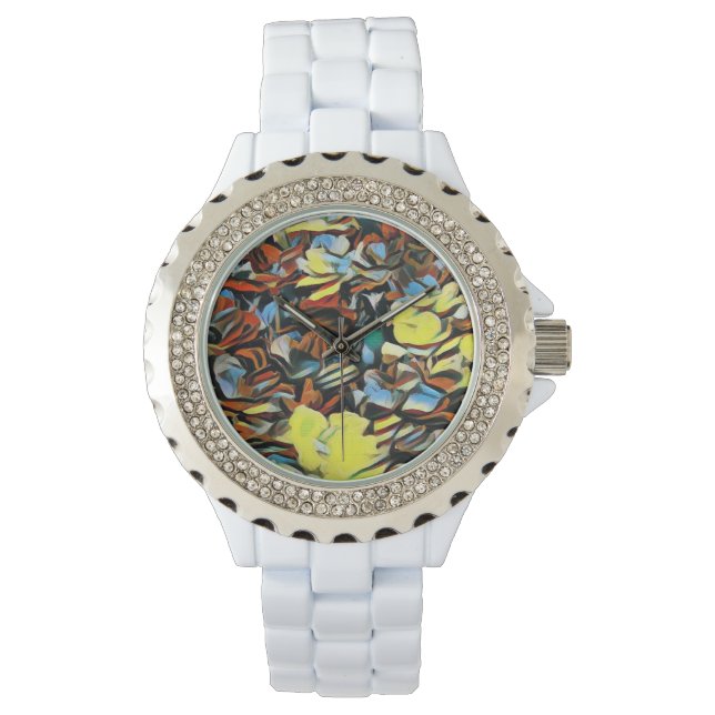 De Pulsera Reloj blanco floral con efecto soñador (Anverso)