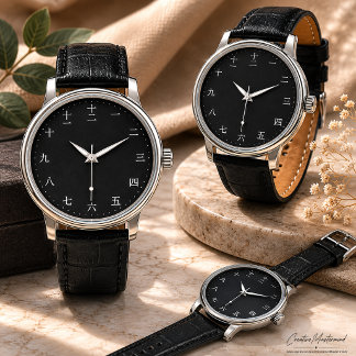 De Pulsera Reloj con carácter numeral chino (fuente blanca)