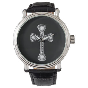 De Pulsera Reloj cruzado cristiano del "diamante"