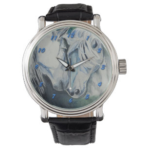 De Pulsera Reloj del caballo, azul con números azules