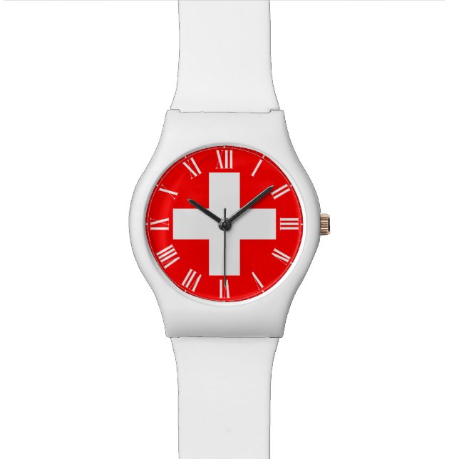 De Pulsera Reloj del suizo - bandera suiza y números romanos (De cerca)