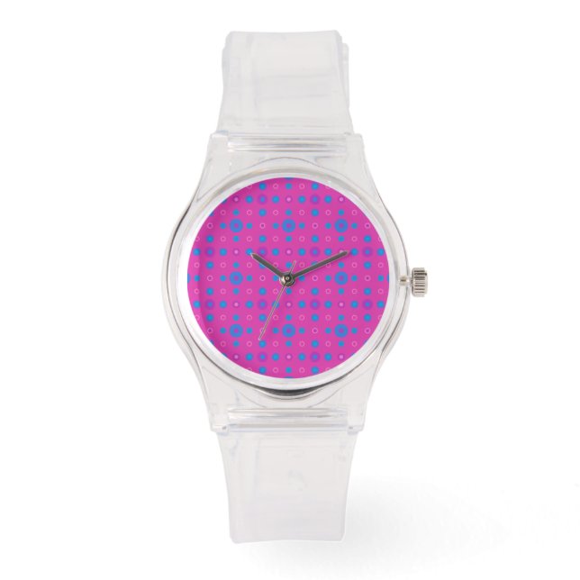 De Pulsera Reloj deportivo rosa: Magenta: puntos azules brill (Anverso)