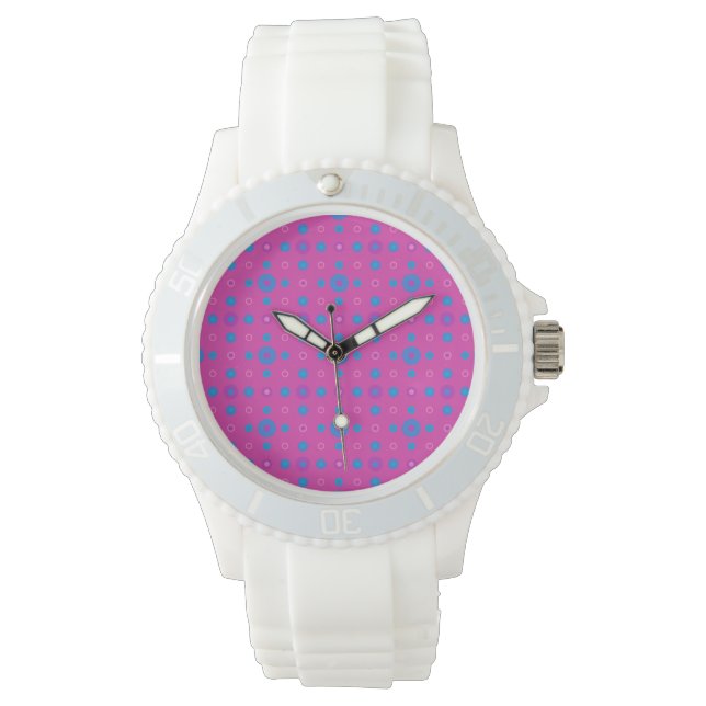 De Pulsera Reloj deportivo rosa: Magenta: puntos azules brill (Anverso)