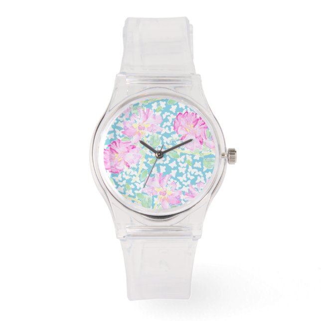 De Pulsera Reloj deportivo rosado: rosas rosadas, mariposas b (Anverso)