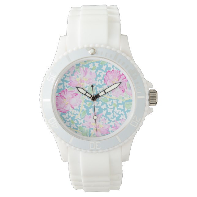 De Pulsera Reloj deportivo rosado: rosas rosadas, mariposas b (Anverso)