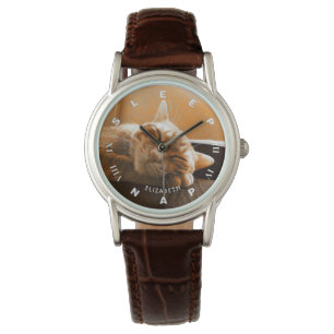 De Pulsera Reloj durmiente y Napping del gato divertido