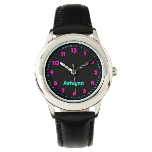 De Pulsera Reloj Educativo Rosa y Turquesa Personalizado para (Anverso)